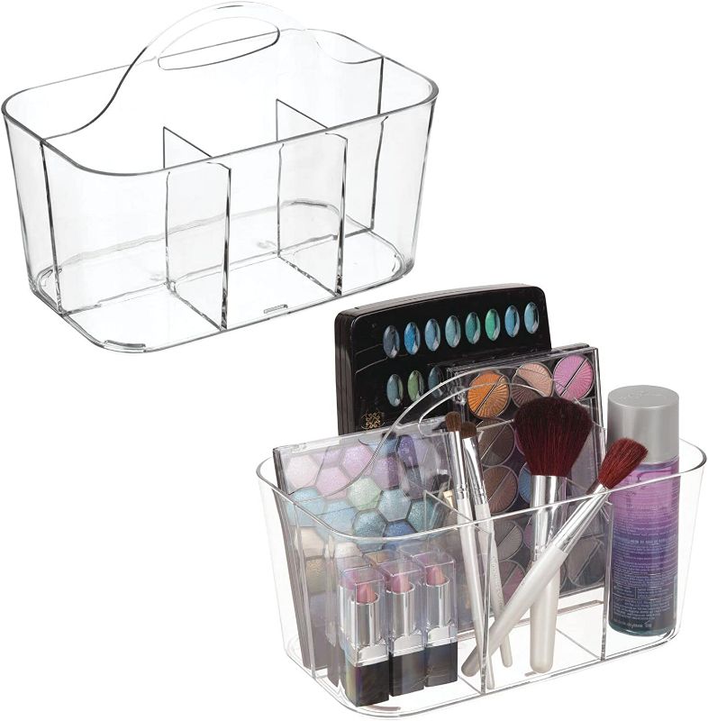 Photo 1 of mDesign Plastic Divided Art and Craft Storage Organizer Caddy Tote Bin with Handle for Home Office and Living Room - Holds Pencils, Crayons, Sewing Supplies - Lumiere Collection, 2 Pack, Clear NEW 