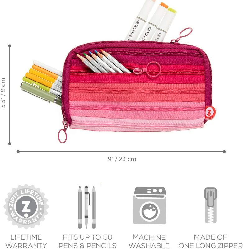 Photo 2 of ZIPIT Colors Pencil Case for Girls, Large Capacity Pouch Holds Up to 60 Pens, Machine Washable (Pink) NEW 