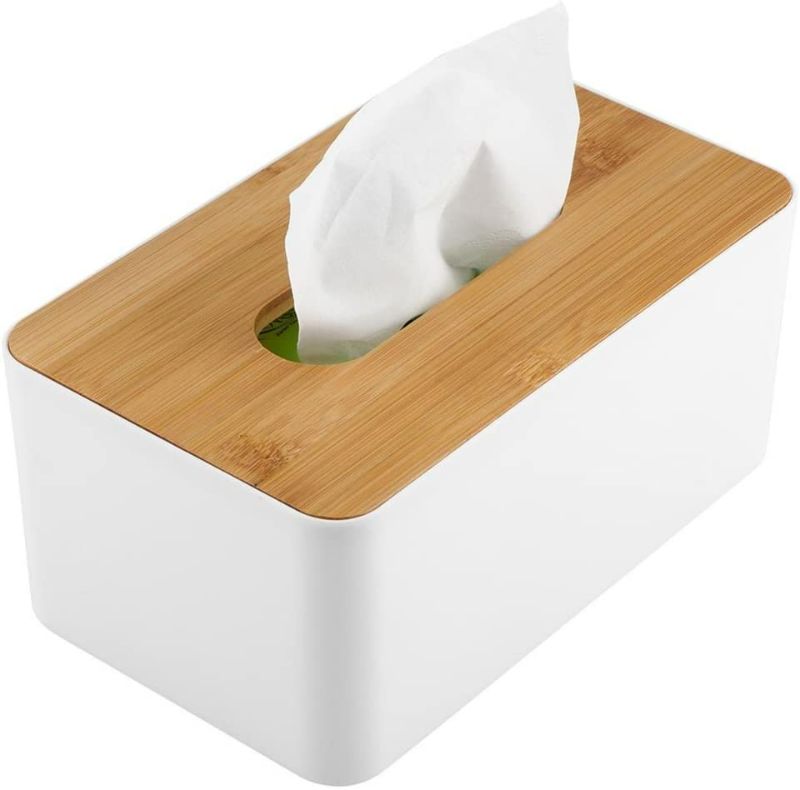 Photo 1 of Yosooo Bamboo Tissue Box Modern Look Rectangular Paper Holder Boxes for Bathroom Dining Table Bedroom Storage Organizer(Rectangle) Cover is Broken 