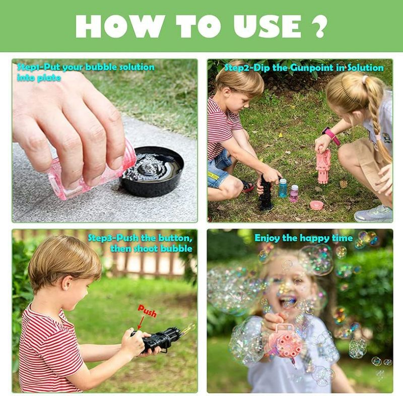 Photo 3 of  Bubble Machine Gun Outdoor & Indoor Toys for Boys and Girls, 8 Hole- Electric Bubble Maker Gun for Toddlers Toys with 20 ML Liquid NEW 