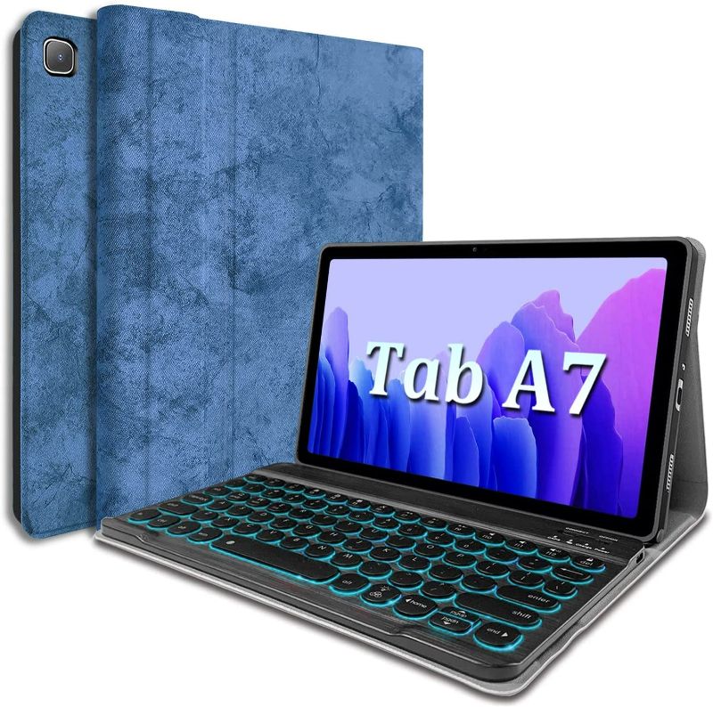 Photo 1 of Backlit Keyboard Case for Samsung Galaxy Tab A7 10.4" 2020, Wineecy 7 Colors Backlight Magnetically Detachable Wireless Keyboard & PU Folio Stand Cover Case (Blue) NEW 