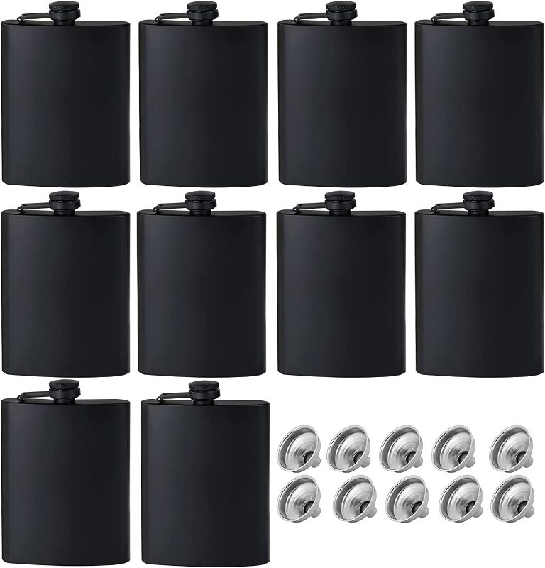 Photo 1 of (87 Pack) Flask for Liquor for Men, Matte Black 8 Oz Stainless Steel Leakproof and Funnel, with Never-Lose Metal cap, Hip Flask for Wedding Party Gift Outdoor NEW 