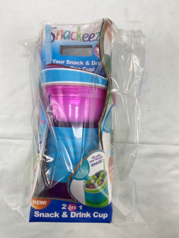 Photo 3 of Snackeez Travel Snack & Drink Cup with Straw, Pink, Large (Pack of 1) NEW 