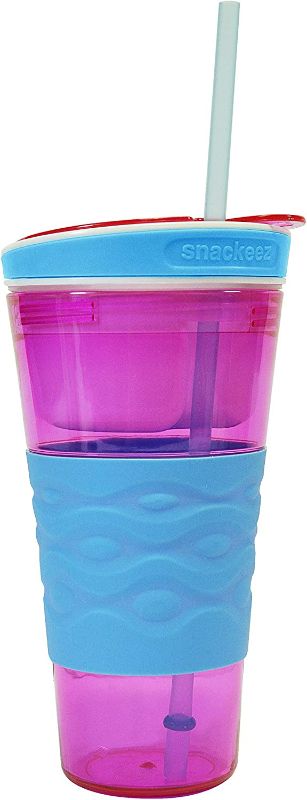 Photo 1 of Snackeez Travel Snack & Drink Cup with Straw, Pink, Large (Pack of 1) NEW 