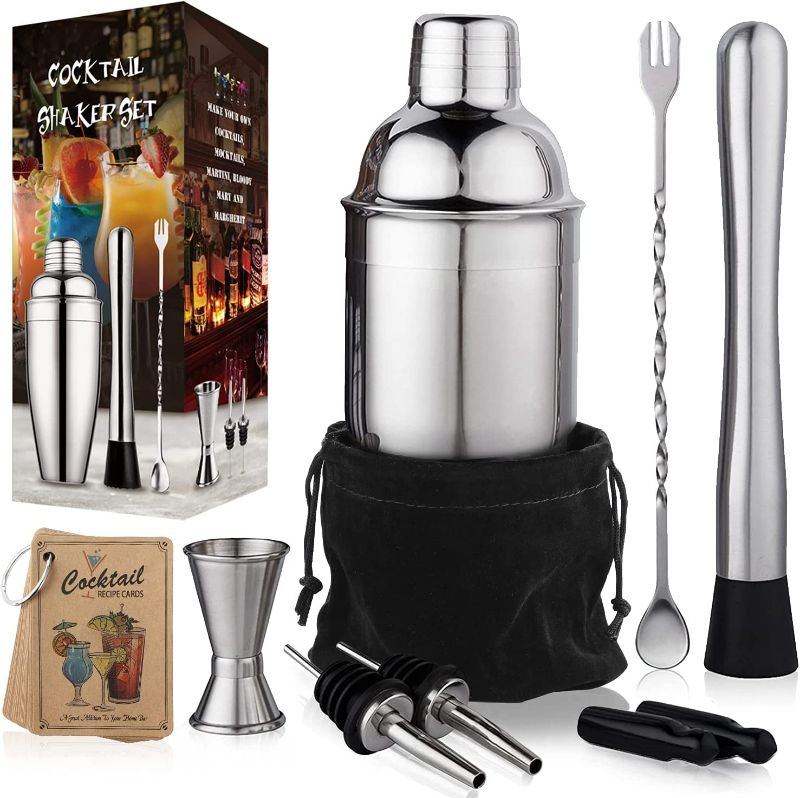 Photo 1 of 24 oz Cocktail Shaker Set Bartender Kit by Aozita, Stainless Steel Martini Shaker, Mixing Spoon, Muddler, Measuring Jigger, Liquor Pourers with Dust Caps and Manual of Recipes, Professional Bar Tools NEW 