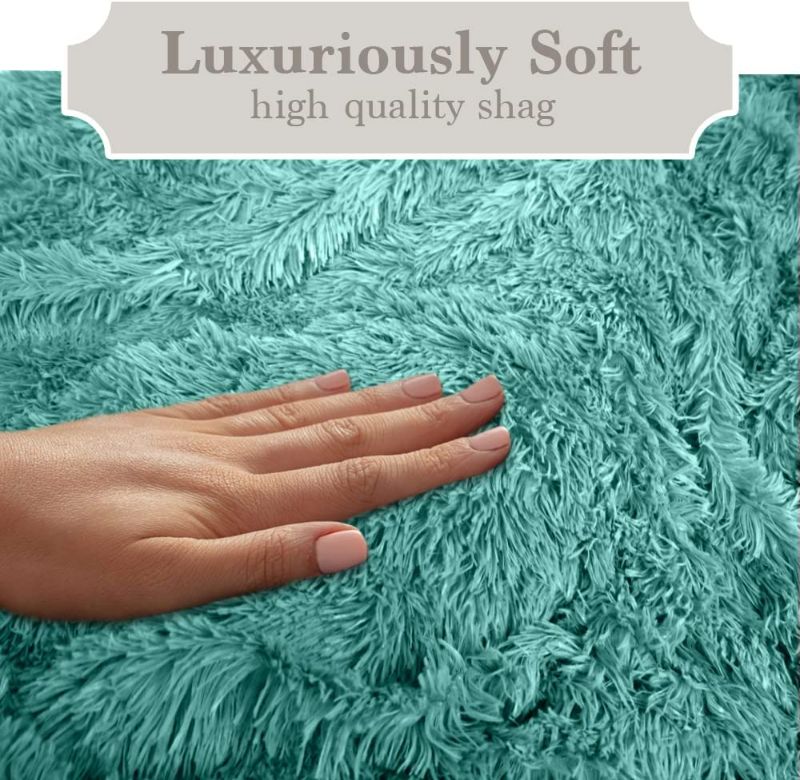 Photo 2 of The Connecticut Home Company Throw Blanket, Soft Plush Reversible Shag and Sherpa, Queen 90x90, Warm Thick Throws for Bed, Comfy Washable Bedding Accent Blankets for Sofa Couch Chair, Turquoise NEW 