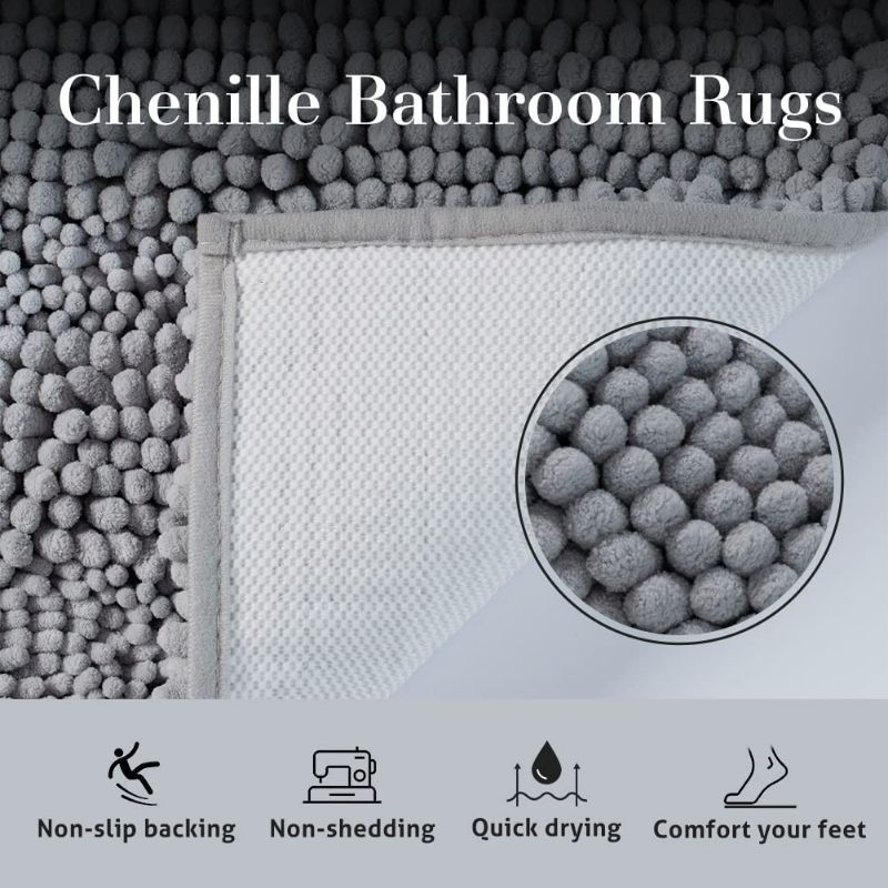 Photo 2 of Chenille Bathroom Rugs Bath Mats for Bathroom Non Slip Absorbent Washable Quick Dry Microfiber Gray (24"x36") NEW