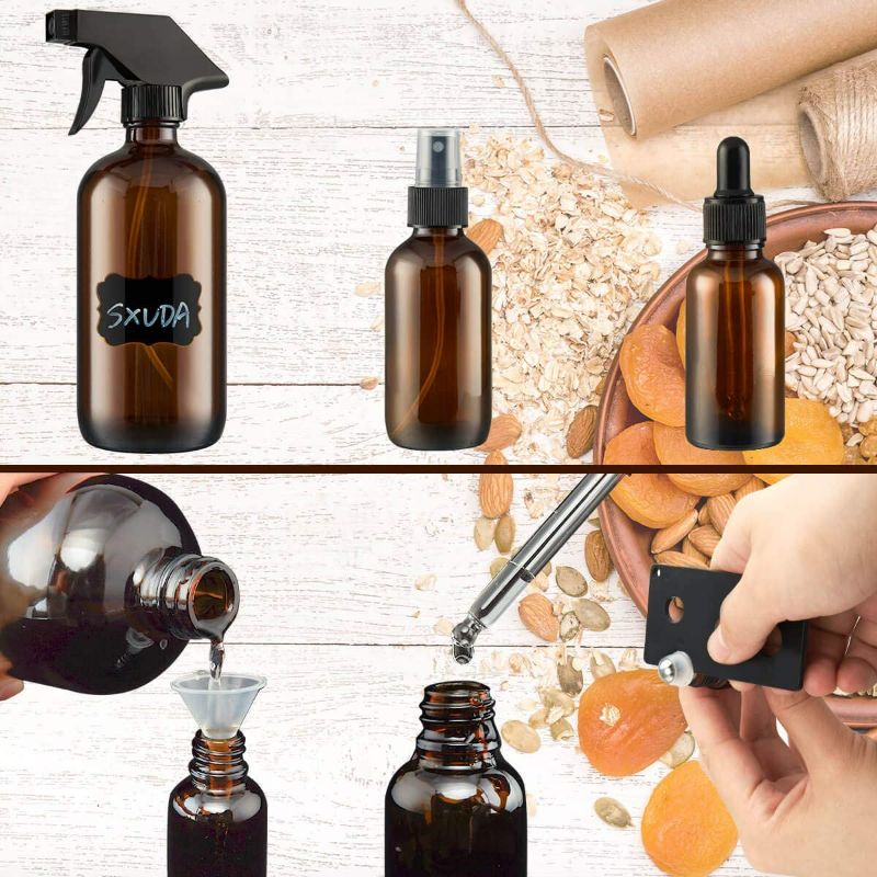 Photo 3 of Glass Spray Bottle Kit  (Amber Spray BottlesDropper Bottle/ Unknown Quantity) Amber Glass Spray Bottles Set Roller Bottles for Facial Moisturizing Cleaning Products or Aromatherapy, Gifts etc. NEW