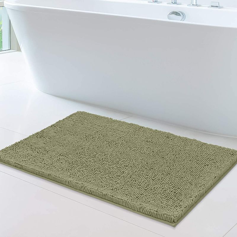 Photo 1 of Soft Plush Chenille Bathroom Rug, Absorbent Microfiber Bath Mat, Machine Washable, Non-Slip Grip, Quick-Dry, Thick Shag Carpet Great for Bath, Shower Floor, Bedroom, or Door Mat (Sage Green, 24x39) NEW 