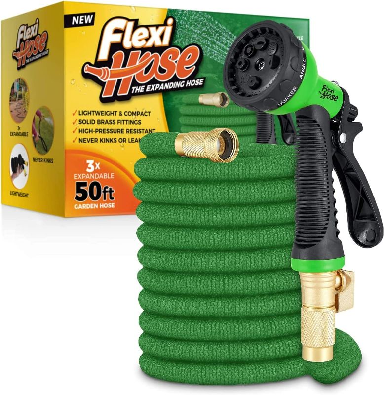 Photo 1 of GREEN MONSTAH 50ft Garden Hose Expandable Water Hose, Expanding Garden Pipe Solid Brass Fittings, Extra Strength Fabric, Lightweight Flexible Yard Hose for Watering NEW 