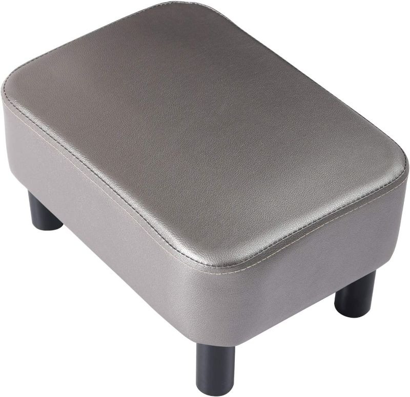 Photo 1 of IBUYKE 16.54" Small Footstool, PU Faux Leather Step Stool, with Padded Seat Pine Wood Legs and Padded Rectangular Stool, for Living Room Bedroom, Gray NEW 