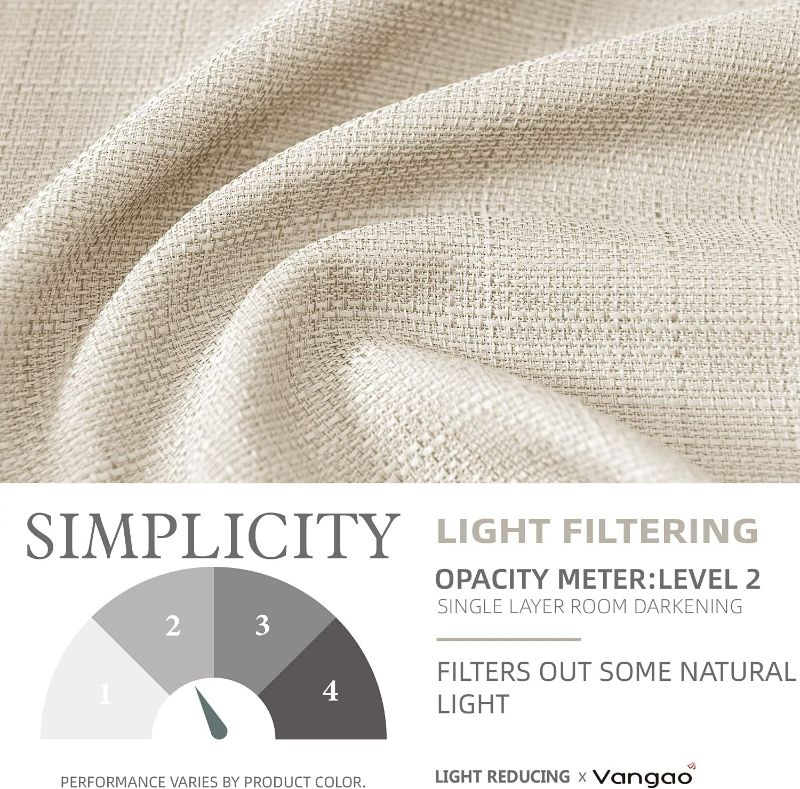 Photo 1 of Vangao Beige Linen Textured Curtains for Living Room Bedroom Grommet Top Light Filtering Casual Weave Window Drapes (Unknown Length) NEW 