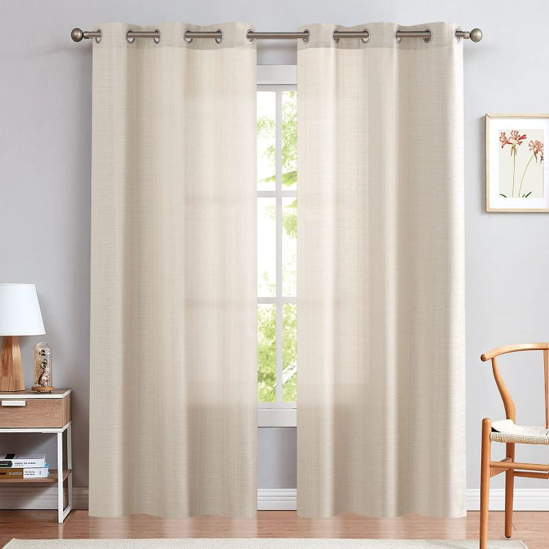 Photo 3 of Vangao Beige Linen Textured Curtains for Living Room Bedroom Grommet Top Light Filtering Casual Weave Window Drapes (Unknown Length) NEW 