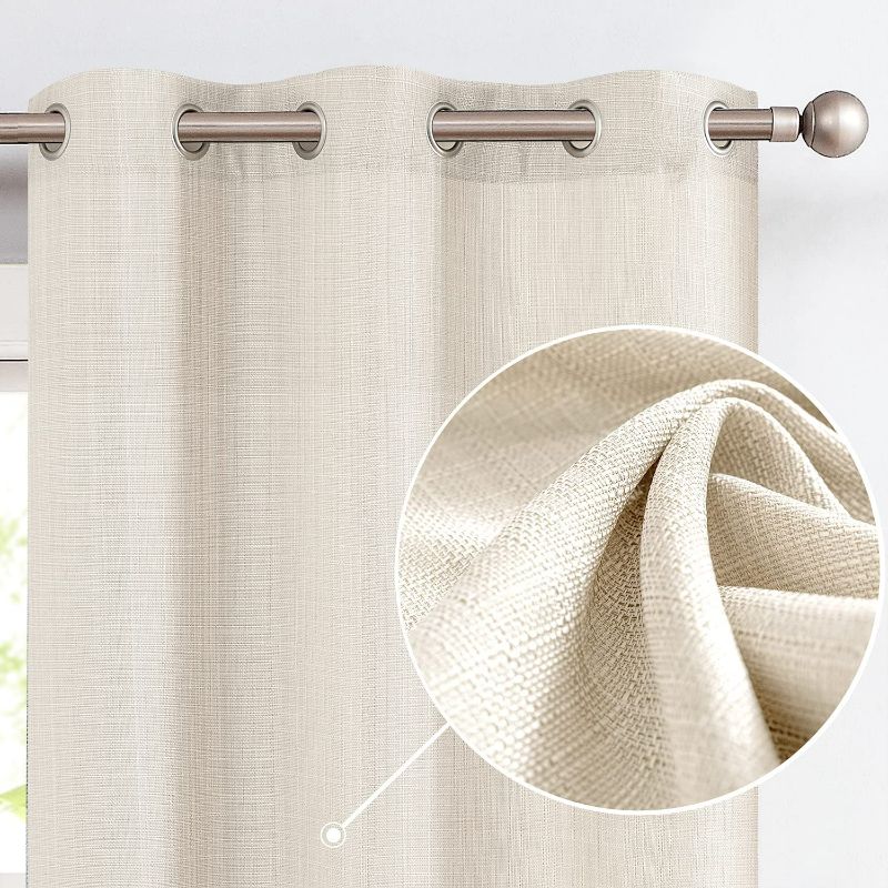 Photo 2 of Vangao Beige Linen Textured Curtains for Living Room Bedroom Grommet Top Light Filtering Casual Weave Window Drapes (Unknown Length) NEW 