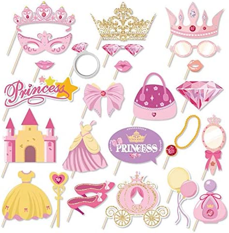 Photo 1 of Kristin Paradise 25Pcs Princess Photo Booth Props with Stick, Cinderella Theme Selfie Props, Little Royal Queen Birthday Party Supplies, Fairytale Photography Backdrop Decorations NEW