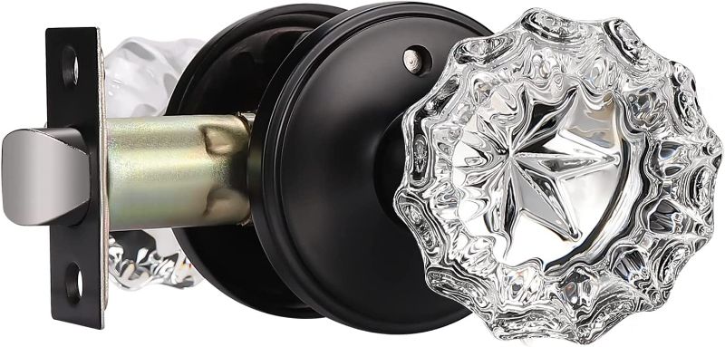 Photo 1 of KNOBWELL 5 Pack Crystal Style Door Knob Set with Victorian Plate Rosettes, Privacy Door Knobs - Bed/Bath Function, Matte Black NEW