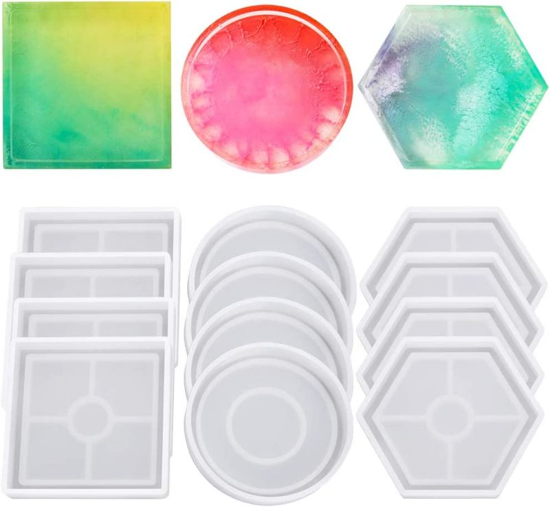 Photo 1 of 12 Pcs DIY Coaster Silicone Molds, for Casting with Resin, Cement Decoration Coaster NEW 