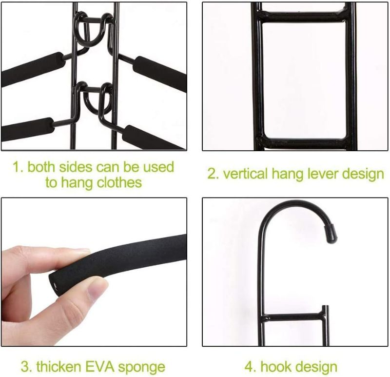 Photo 2 of Clothes Hangers, 5 in 1 Multilayer Metal EVA Sponge Hangers Anti-Slip Clothes Rack Space Saving Detachable Hanger for Suit Coat Shirt Skirt Pants (Black) NEW