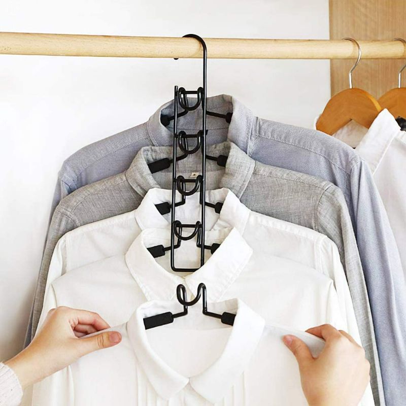 Photo 3 of Clothes Hangers, 5 in 1 Multilayer Metal EVA Sponge Hangers Anti-Slip Clothes Rack Space Saving Detachable Hanger for Suit Coat Shirt Skirt Pants (Black) NEW