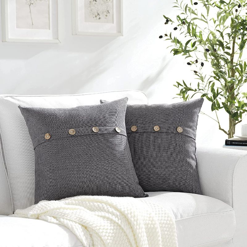 Photo 1 of Set of 2 Dark Gray Square Pillow CoversFarmhouse Linen Pillow Covers with Coconut Buttons for Sofa Couch Living Room Bedroom Farmhouse Décor for The Home Housewarming Gifts NEW 