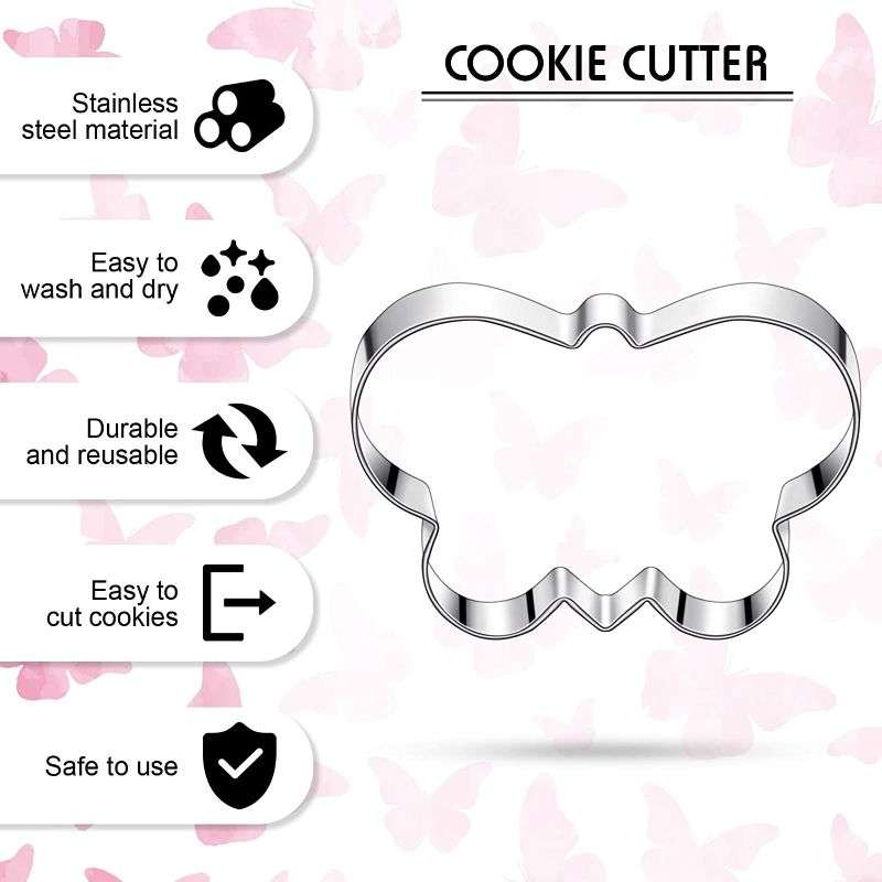 Photo 2 of 8 Pieces Butterfly Cookie Cutter Set Stainless Steel Biscuit Cutter Sandwich Chocolate Fondant Biscuit Cake Mould and 6 Pieces Sugar Stirring Pins for Kitchen Baking NEW 