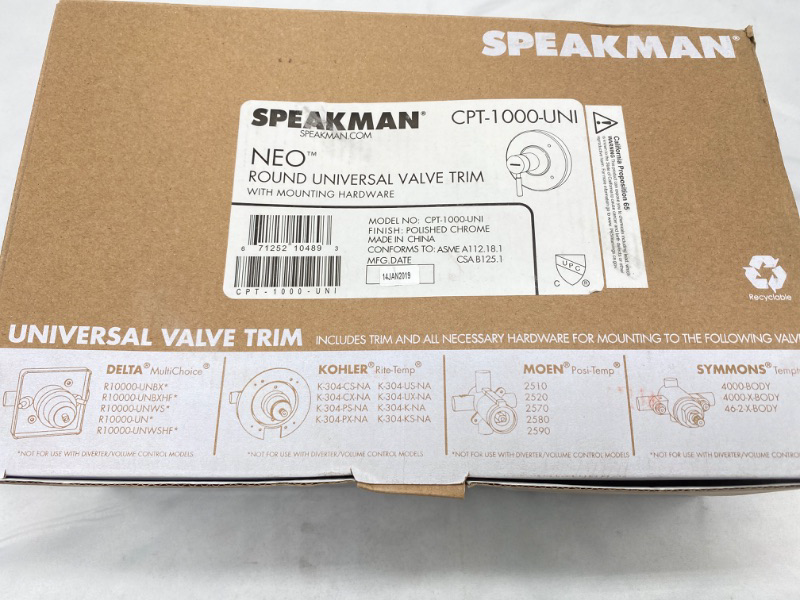 Photo 2 of Speakman CPT-1000-UNI Retrofittable Shower Valve Trim Kit for Stylish Bathroom Décor, 7.31 X 7.31 X 4.57, Polished Chrome NEW 