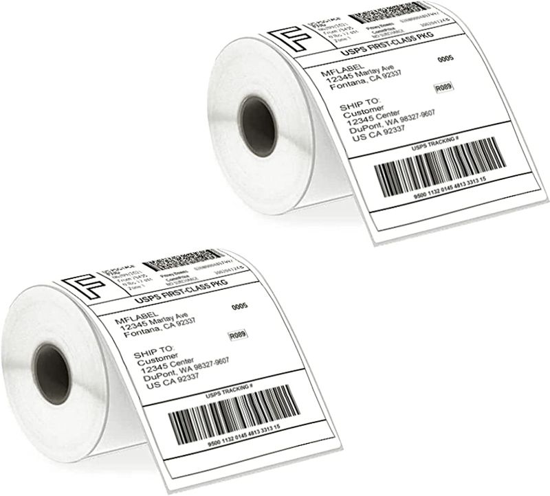 Photo 1 of MFLABEL 2 Rolls of 250 4x6 Direct Thermal Blank Shipping Labels for Zebra 2844 Zp-450 Zp-500