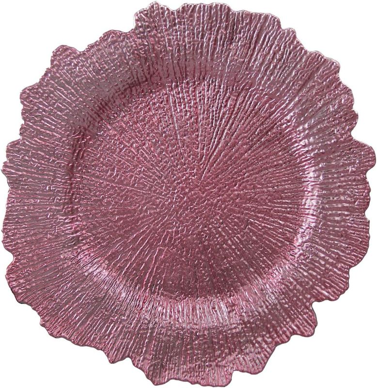 Photo 1 of Blush Pink Plastic Reef Charger Plates - Round Floral Sponge Charger Plates Wedding Party Decoration (Blush Pink,) NEW 