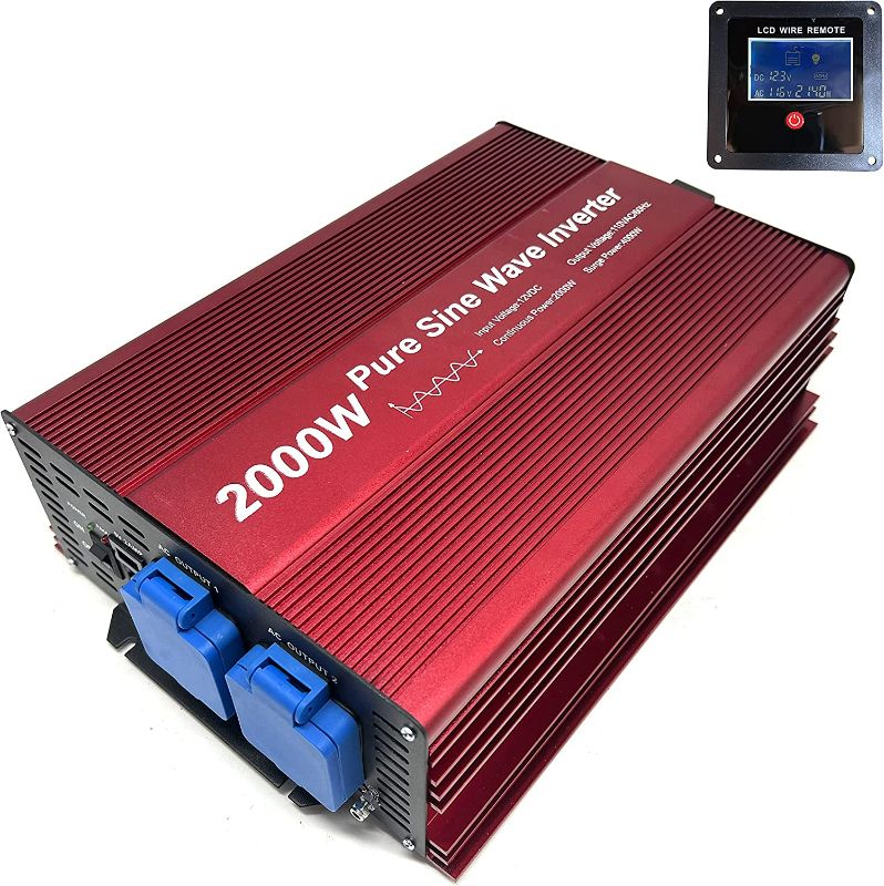 Photo 1 of 2000W Pure Sine Wave Inverter 12V to 120V AC with 2 AC outlets (IP54 ETL Approved Sockets),DC5V 2 Amp USB Output, LCD Wire Remote kit and OFC Battery Cables,Input terminals Fixing Wrench NEW