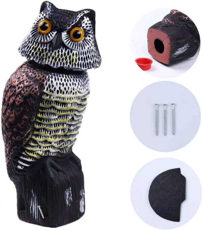 Photo 3 of Hooyizer Owl Decoy 360 Rotate Head, Scar ecrow Fake Owls Natural Enemy Realistic Owls to Scare Birds Away NEW