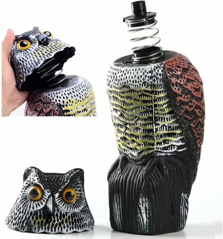 Photo 2 of Hooyizer Owl Decoy 360 Rotate Head, Scar ecrow Fake Owls Natural Enemy Realistic Owls to Scare Birds Away NEW