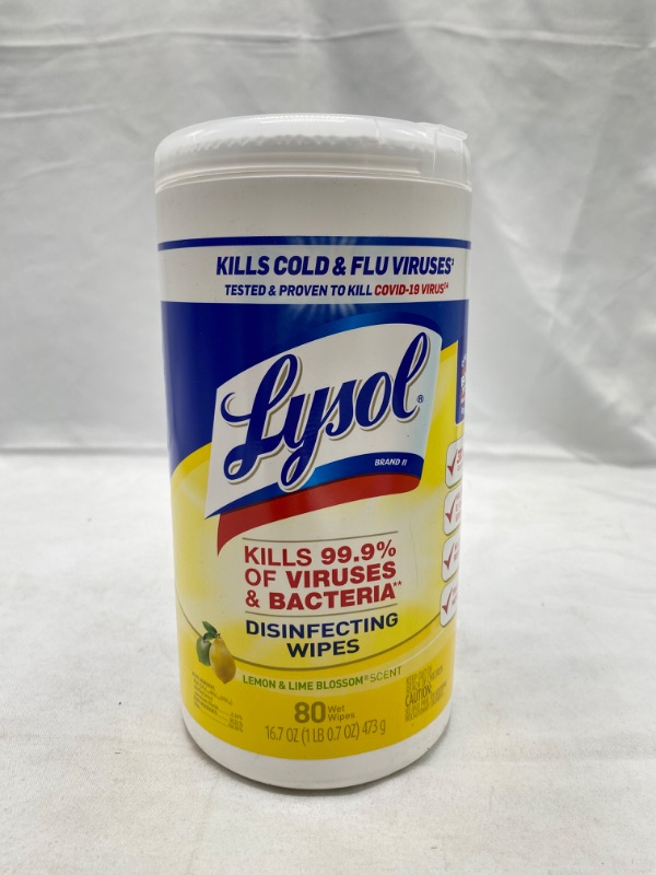 Photo 1 of Lysol Disinfectant Wipes, Multi-Surface Antibacterial Cleaning Wipes, For Disinfecting and Cleaning, Lemon and Lime Blossom, 80 Count (Pack of 1) NEW
