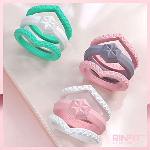 Photo 1 of 2 pack Rinfit Silicone Rings for Women - Silicone Wedding Bands Women - Womens Wedding Ring - Stackable Silicone Rings Women - Couture Collection (Gree/Pink) NEW