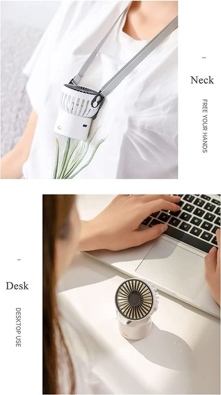 Photo 2 of Amadething Portable Neck Fan, Desk Fan, Rechargeable Personal Small Fan, Mini Fan, Portable Neck Fan with 3 Wind Speeds (White) NEW 