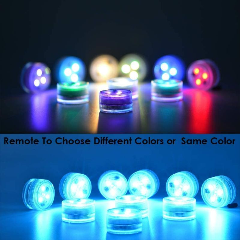 Photo 2 of Submersible Led Lights with Remote, Small Underwater Tea Lights Candles  Multicolor Flameless Accent Lights Battery Operated Vase Pool Pond Lantern Decoration Lighting (10pcs) NEW