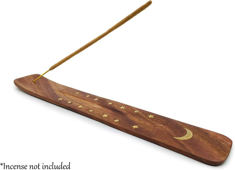 Photo 2 of (2PCS) Moon and Stars Incense Holder - Wooden Ash Catcher with Celestial Design for Single Incense Sticks - Meditation Accessories, Spiritual Decor, Home Fragrance, Room Decor NEW
