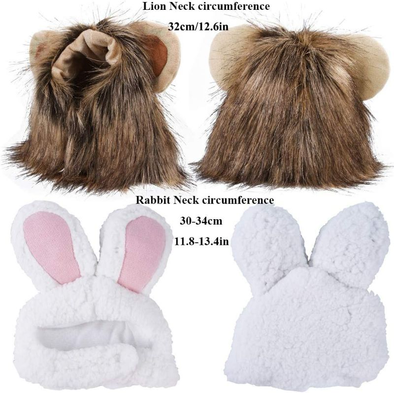 Photo 2 of 2 Pack Lion Mane Wig Costume for Cat Costume Bunny Rabbit Hat Headwear with Ears Pet Cosplay Dress up Halloween Party Costume Accessories for Cats & Small Dogs NEW