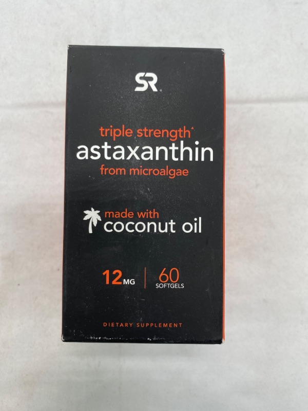 Photo 2 of Sports Research Triple Strength Astaxanthin Supplement from Algae w/Organic Coconut Oil - Natural Support for Skin & Eye Health - Non-GMO & Gluten Free - 12mg, 60 Softgels for Adults - 2 Month Supply 60 Count (Pack of 1) 12mg NEW 