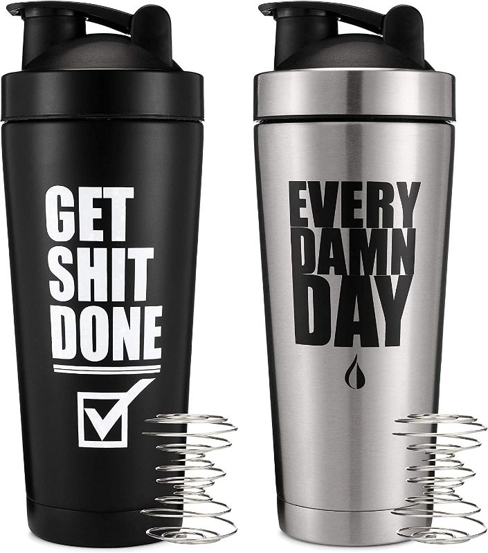 Photo 1 of 2 pack, 24oz Insulated Stainless Steel Shaker Bottle, Double Walled Vacuum Protein Shaker Cup, Get It Done & Every Day