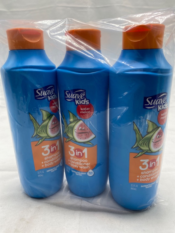 Photo 2 of Suave Kids 3 in 1 Shampoo Conditioner Body Wash, Watermelon, 22.5 oz 22.5 Fl Oz (Pack of 3) NEW 