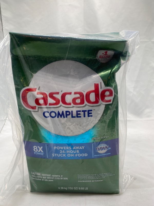 Photo 2 of Cascade Complete Powder Dishwasher Detergent, Fresh Scent (155 oz.) Fresh Scent 9.68 Pound (Pack of 1) (Have a Small hole on the Side but Item is in Perfect Condition) NEW 