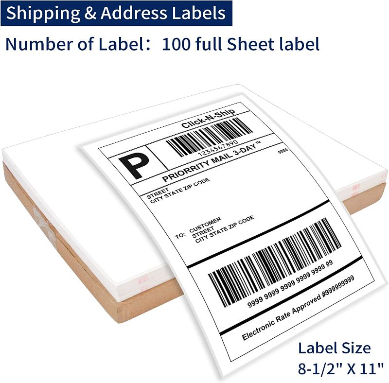 Photo 1 of 8.5" x 11" Full Sheet Label Stickers, Self-Adhesive Paper Shipping Labels (100 Sheets,100 Labels) NEW 
