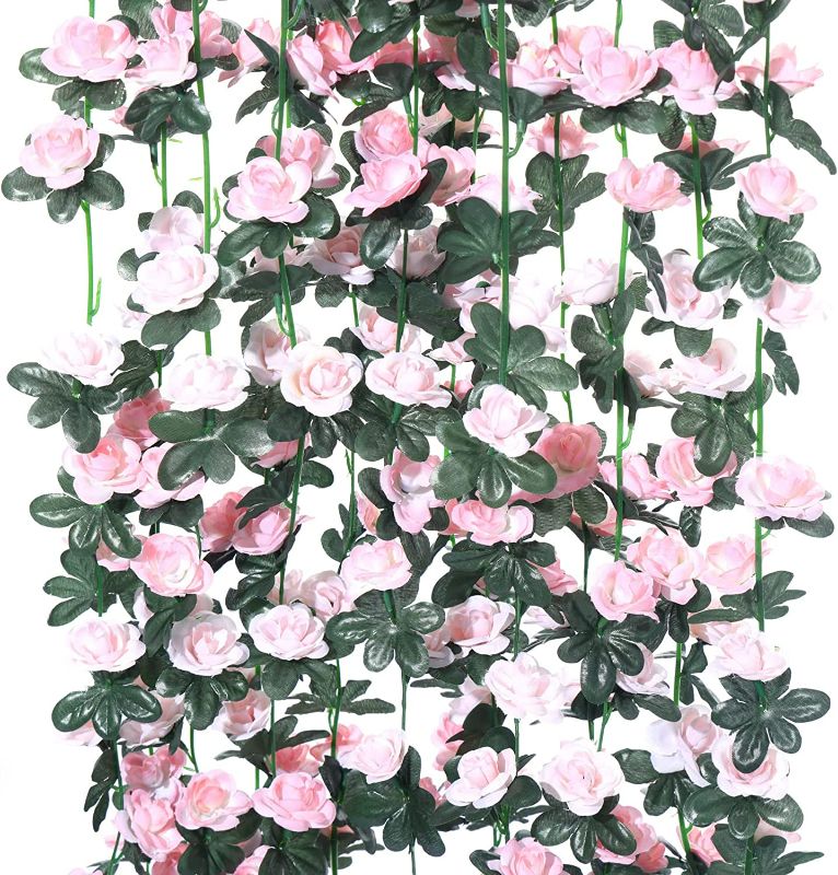 Photo 1 of PARTY JOY 4pcs 65.6Ft Flower Garland, Fake Rose Vine Artificial Flowers Hanging Rose Ivy Garland for Room Wall Decor Hanging Baskets Wedding Arch Garden Background Decor (Light Pink-4PCS) NEW 