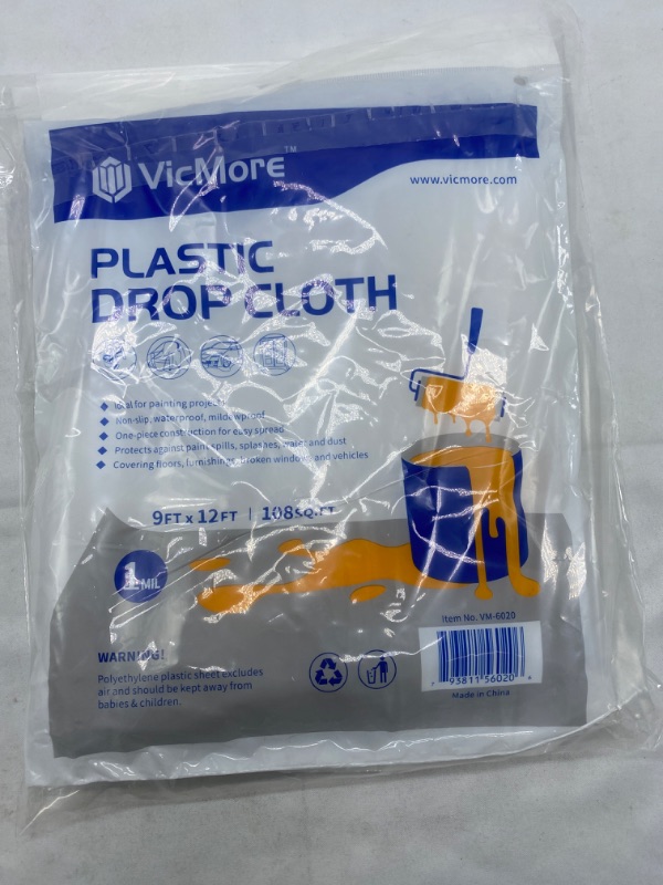 Photo 3 of VICMORE All-New Painters Plastic Drop Cloth 9 Feet by 12 Feet Plastic Painting Tarp Waterproof Plastic Cover Clear Tarp Plastic Sheeting (2 Pack)  NEW 