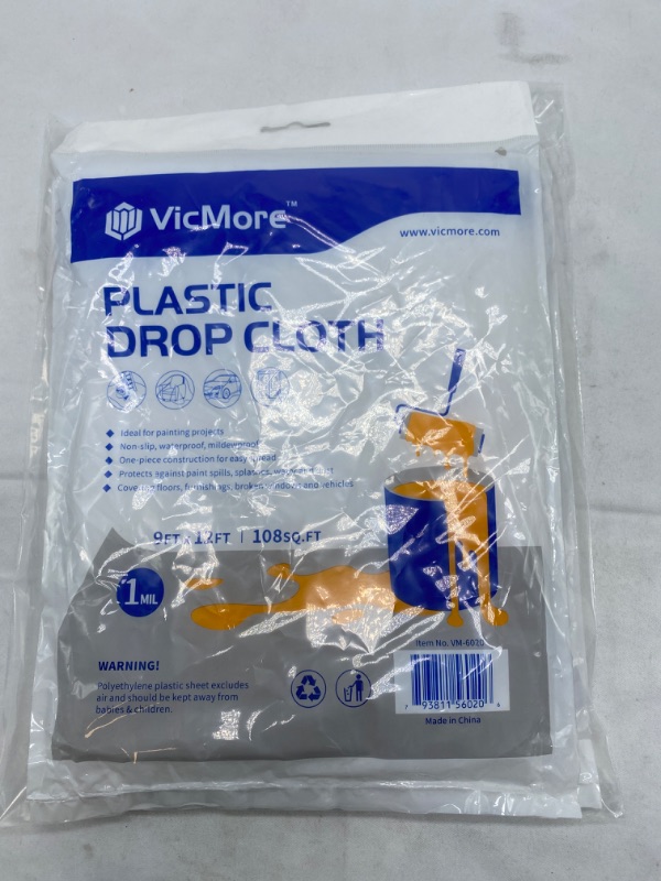 Photo 3 of VICMORE All-New Painters Plastic Drop Cloth 9 Feet by 12 Feet Plastic Painting Tarp Waterproof Plastic Cover Clear Tarp Plastic Sheeting (2 Pack) NEW
