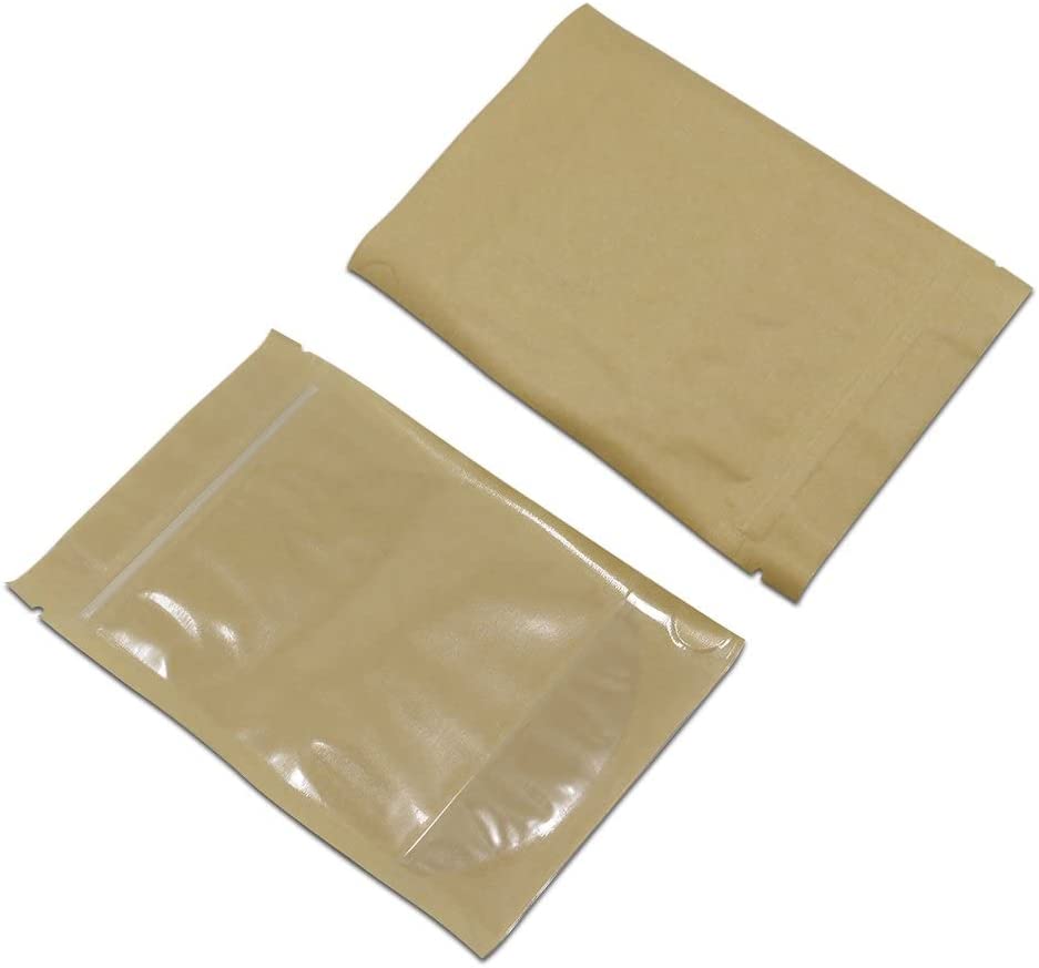 Photo 2 of 100 Pcs Clear Fornt Brown Kraft Paper for Zip Plastic Package Lock Bag Doypack Stand Up Pouch Zipper Lock Reclosable Pouch Nuts Coffee Food Storage Packaging Pack (3.9x5.9 inch) NEW 