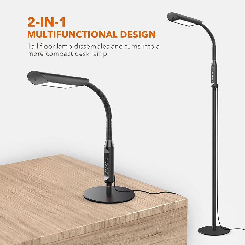 Photo 3 of Floor Lamp, Reading LED Standing Floor Lamp, Dimmable Light, Tall Flexible Gooseneck, Adjustable, Touch Control Panel for Office Living Room, 12W, Black NEW 