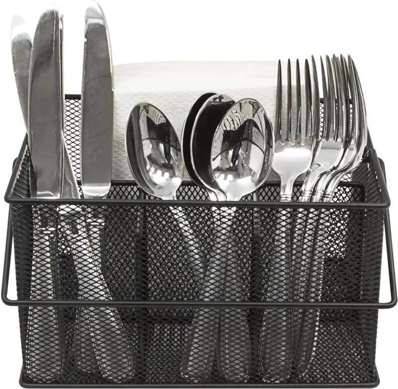 Photo 1 of Sorbus® Utensil Caddy — Silverware, Napkin Holder, and Condiment Organizer — Multi-Purpose Steel Mesh Caddy—Ideal for Kitchen, Dining, Entertaining, Tailgating, Picnics, and Much More (Black) NEW