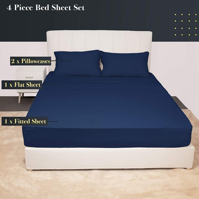 Photo 2 of N&Y HOME Stretch Sheets Set Queen Size - Microfiber Jersey Knit & T-Shirt Like Extra Soft, 4 Way Stretchy Bed Sheets to Fit Most Mattress, Wrinkle Resistant - 4 Piece Sets, Navy, Queen NEW 