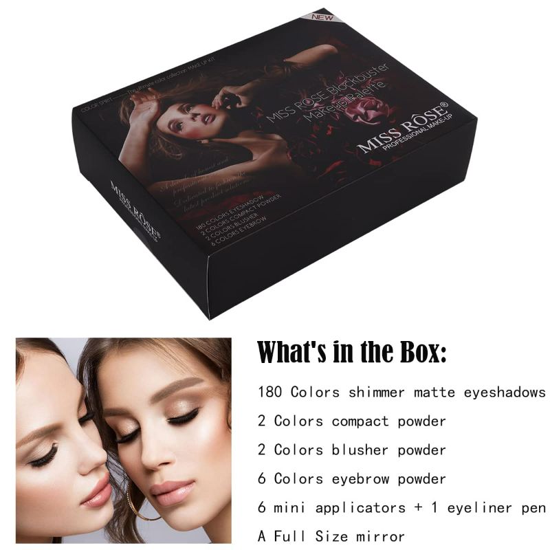 Photo 2 of MISS ROSE M 180 Colors Eye Shadow, 2 Colors Compact Powder , 2 Blushes, 6 Colors Eyebrow Cosmetic Makeup Palette Set Kit Combination,Professional Makeup Kit for Women Full Kit, Makeup Pallet, include Eyeshadow /Facial NEW